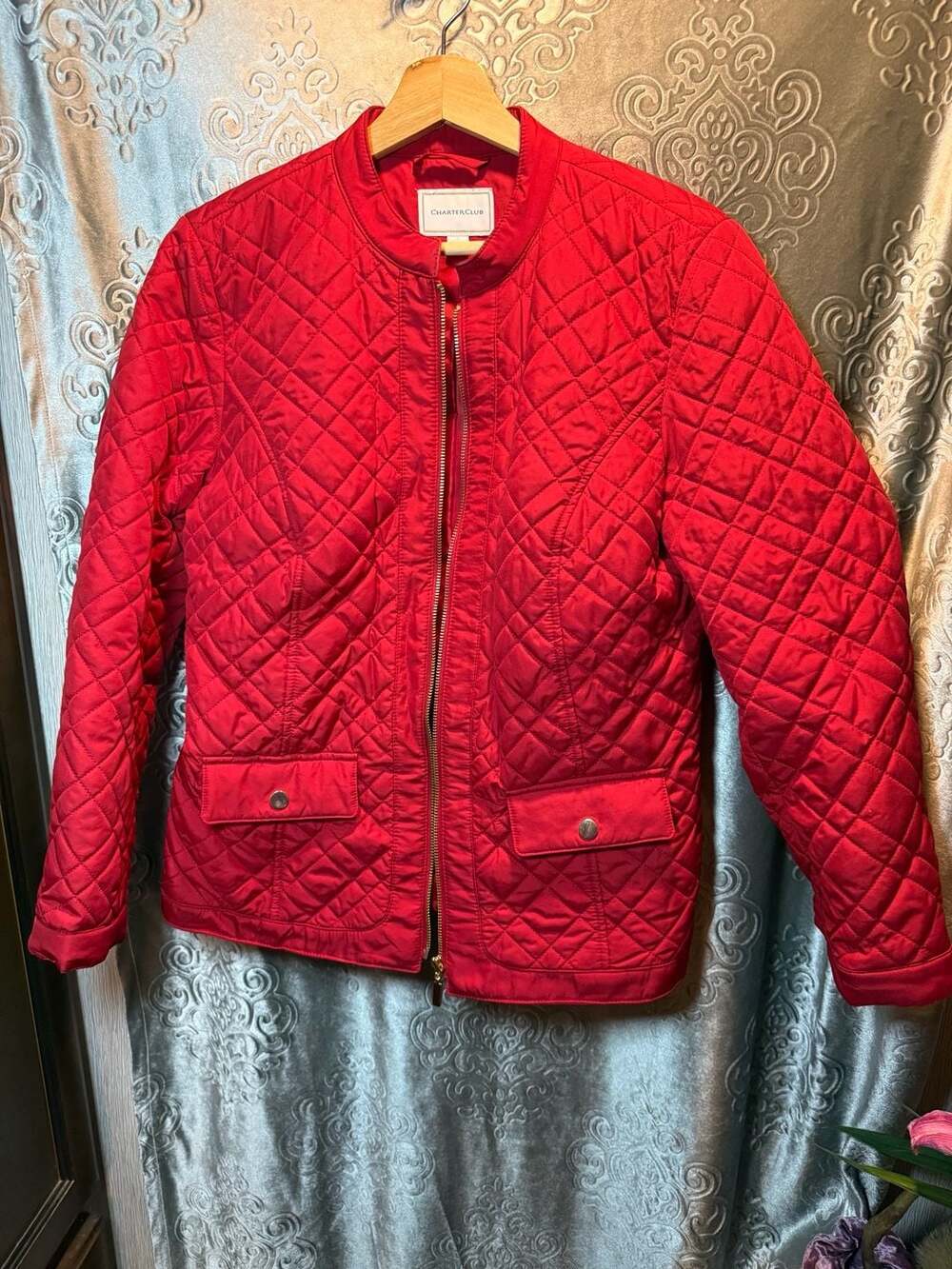 Charter Club Women's Quilted Jacket Red Size S